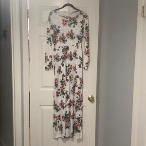 Women Long Sleeve Loose Plain Maxi Pockets Dresses